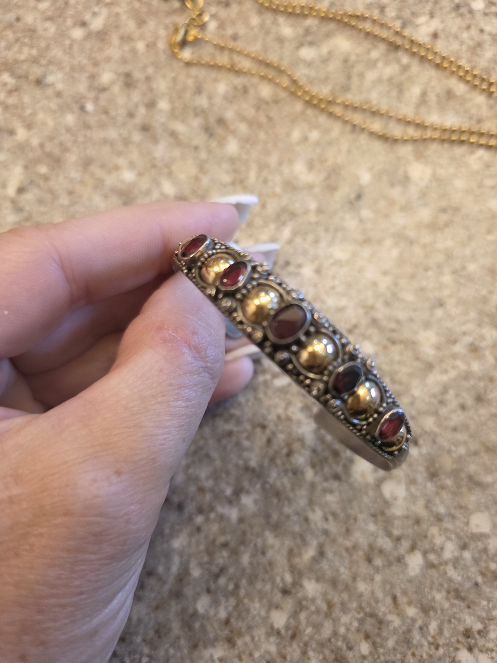 Sterling Silver Vintage 925 Agate & Gold Beads Bracelet .